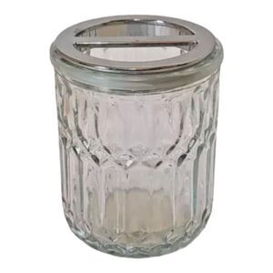 Comfort Bay Decorative Sculpted Glass Toothbrush Holder Removable Silver Lid New